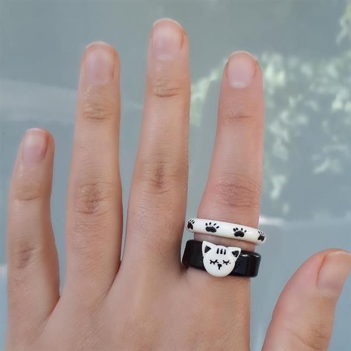 ست دوتایی انگشتر چانکی، انگشتر ترند،  انگشتر خمیری،  کارتیر، ست دوستی، گربه، پت، انگشتر ست، مشکی